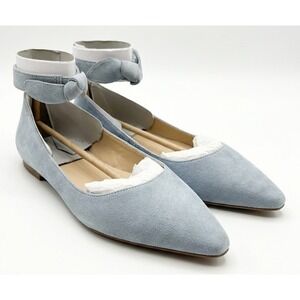 IVANKA TRUMP Tramory Ankle Strap Pointed Toe Flats, Light Blue Suede, Size 6.5M